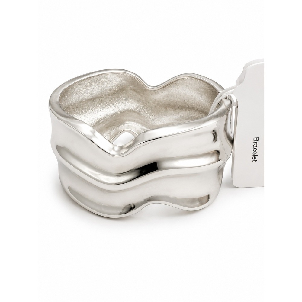 Time and Tru Silver Tone Sculptural Wide Wavy Cuff Bracelet NWT Statement